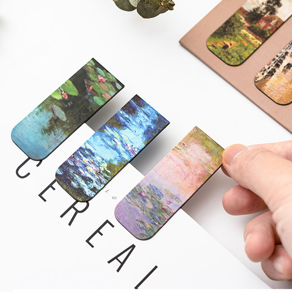 Paperclip Magnetic Set - 4 個の芸術的な磁気ブックマーク印象派アートページクリップ高品質学生ブックマークセット新学期ギフトペーパークリップ