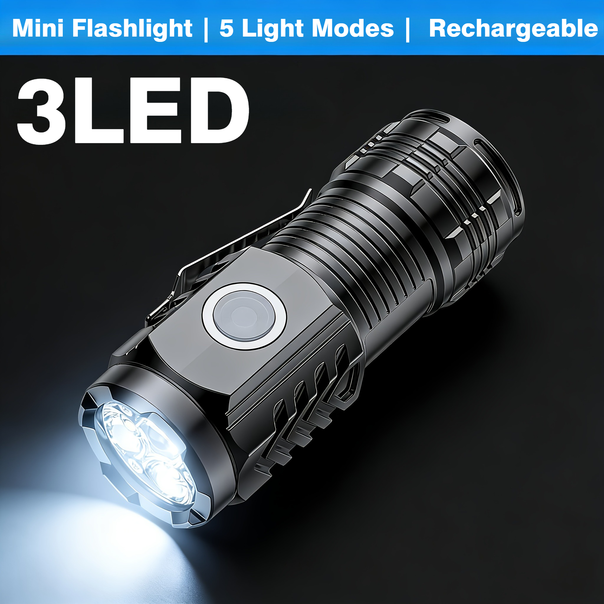 Stationery Supply - ポータブルミニ 3 LED ハンドヘルド懐中電灯強力な指先トーチ屋外防水ハイキングキャンプフラッシュライトペンクリップ付き