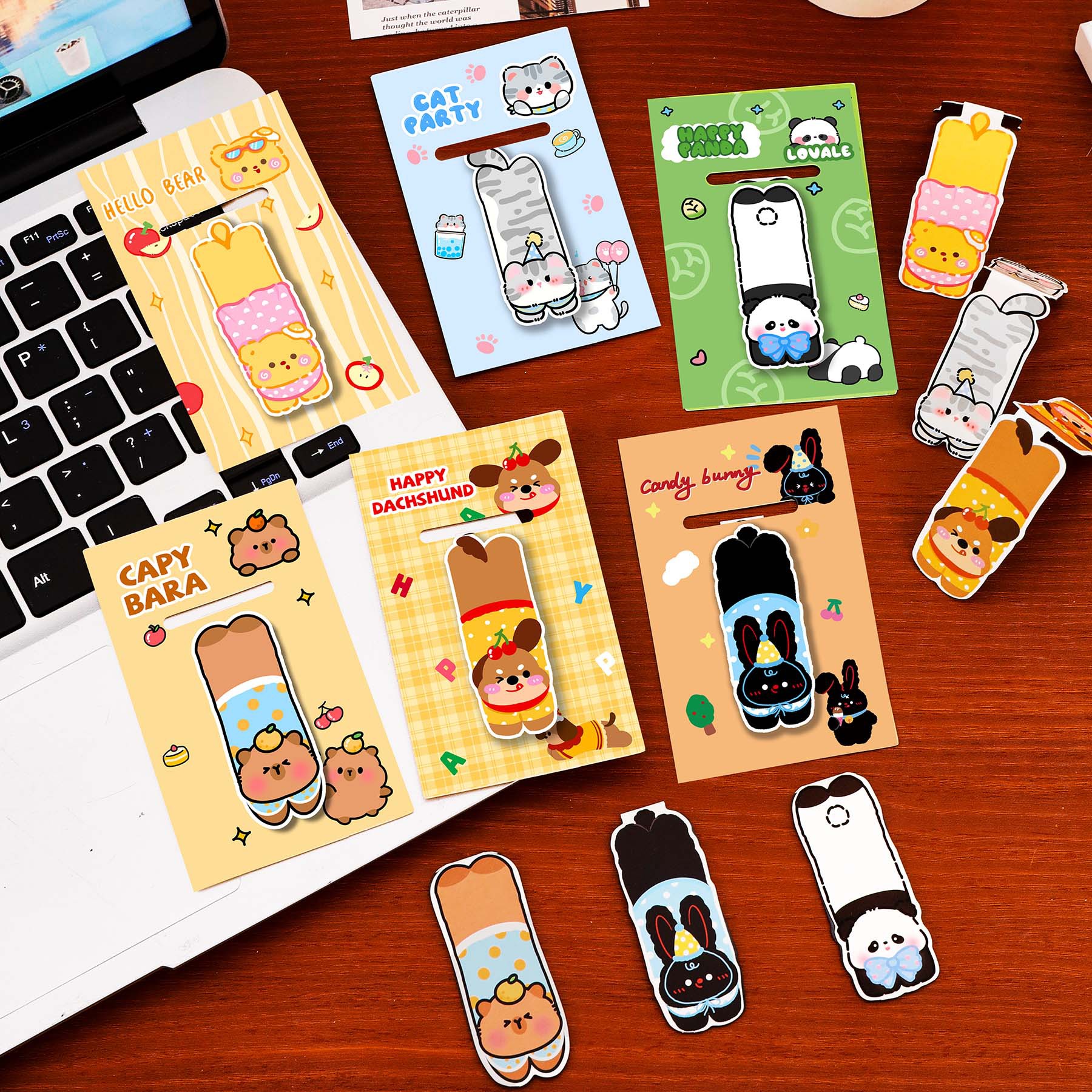 Bookmark Magnetic Clip - 6個入り かわいい動物マグネットブックマークセット おしゃれな漫画パンダ猫カピバラ文房具 学生や読者へのギフト