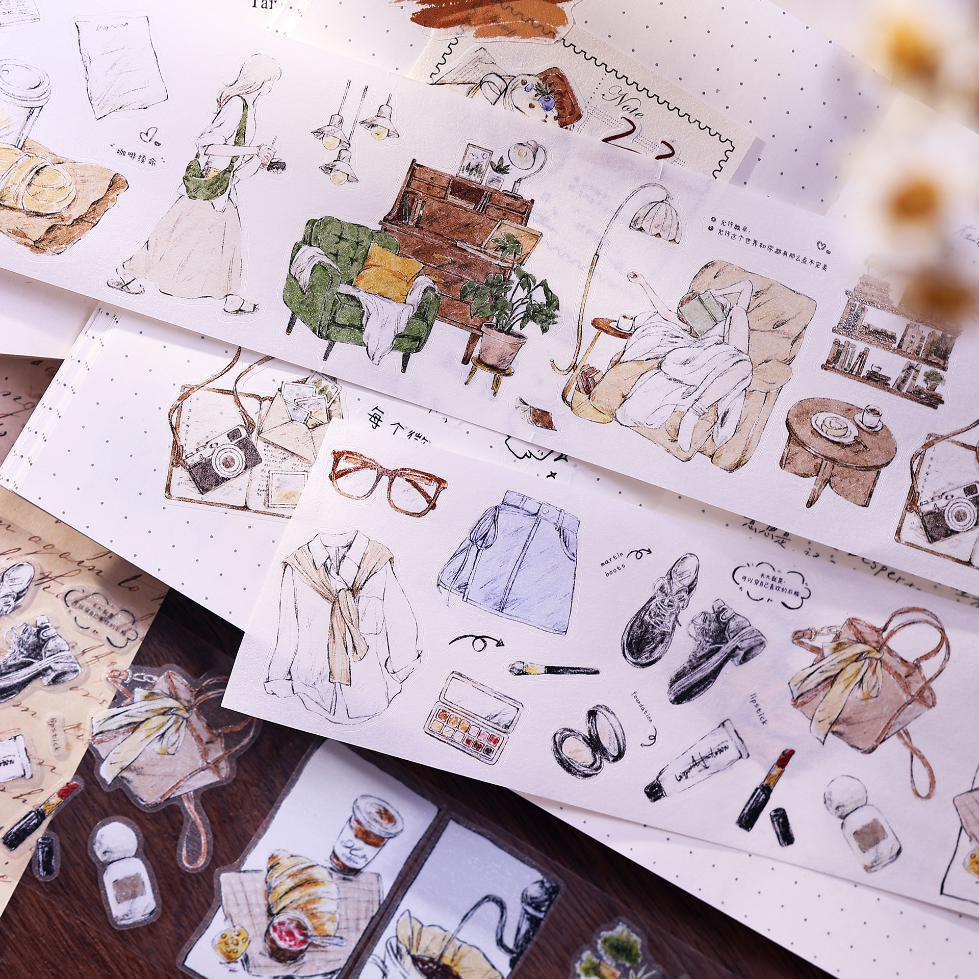 Washi Tape Set - XiaoBaiJia スタジオヴィンテージガールズ日常生活和紙 PET テープ DIY カード作成スクラップブッキング装飾ステッカー