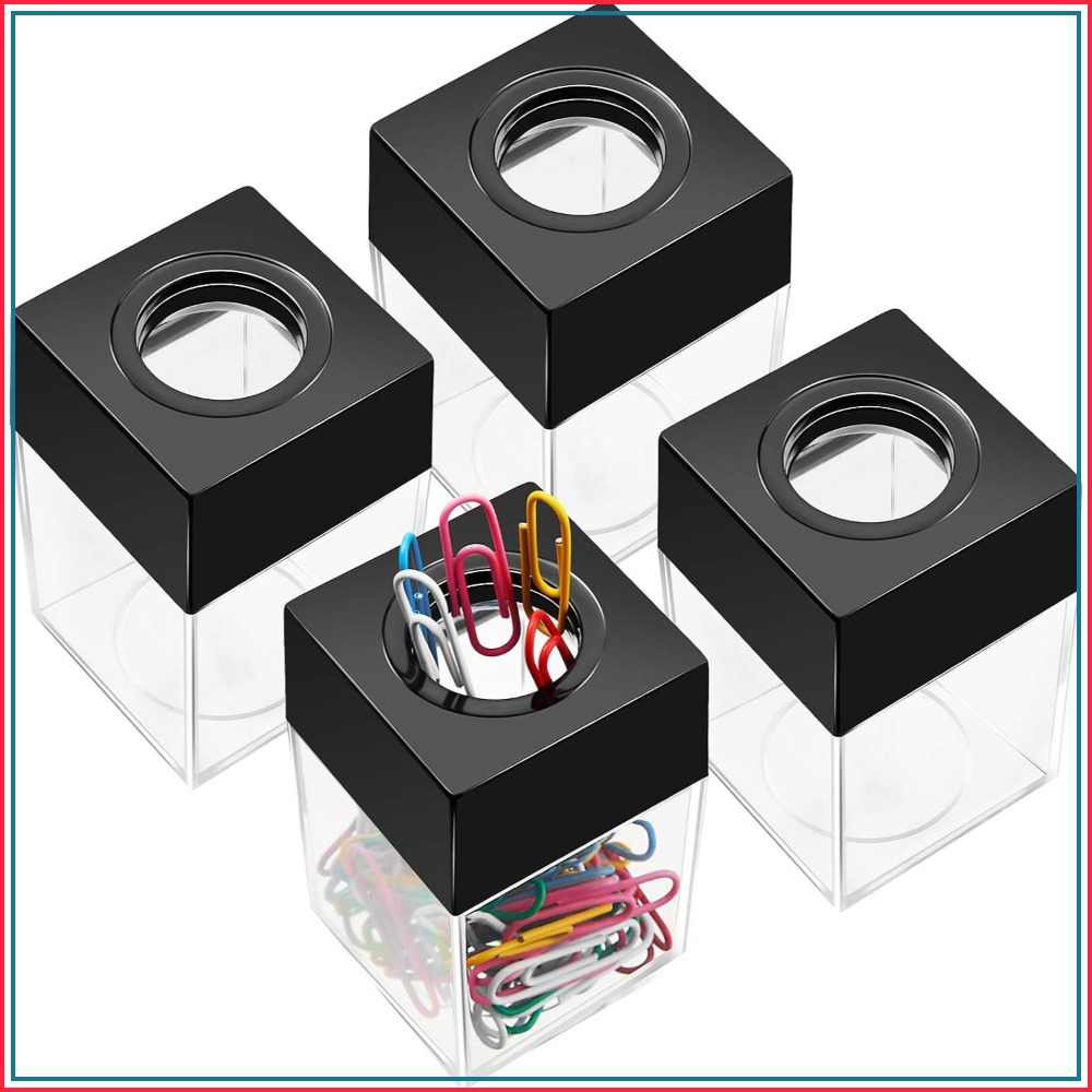 Paperclip Magnetic Set - 磁気ペーパークリップディスペンサー 4個セット - オフィスや学校用のコンパクトデスクオーガナイザー、ブラック