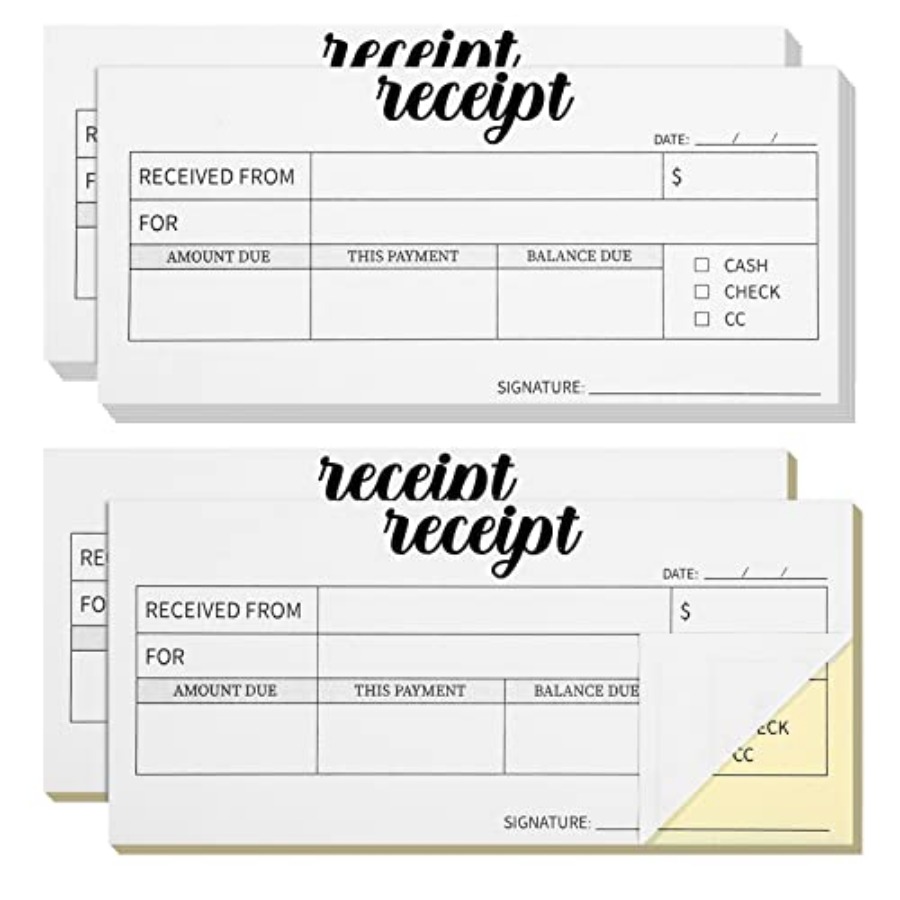 Carbon Copy Book - 4冊セット カーボンレスポケットサイズ領収書 コピー付き 6 x 2.8インチ