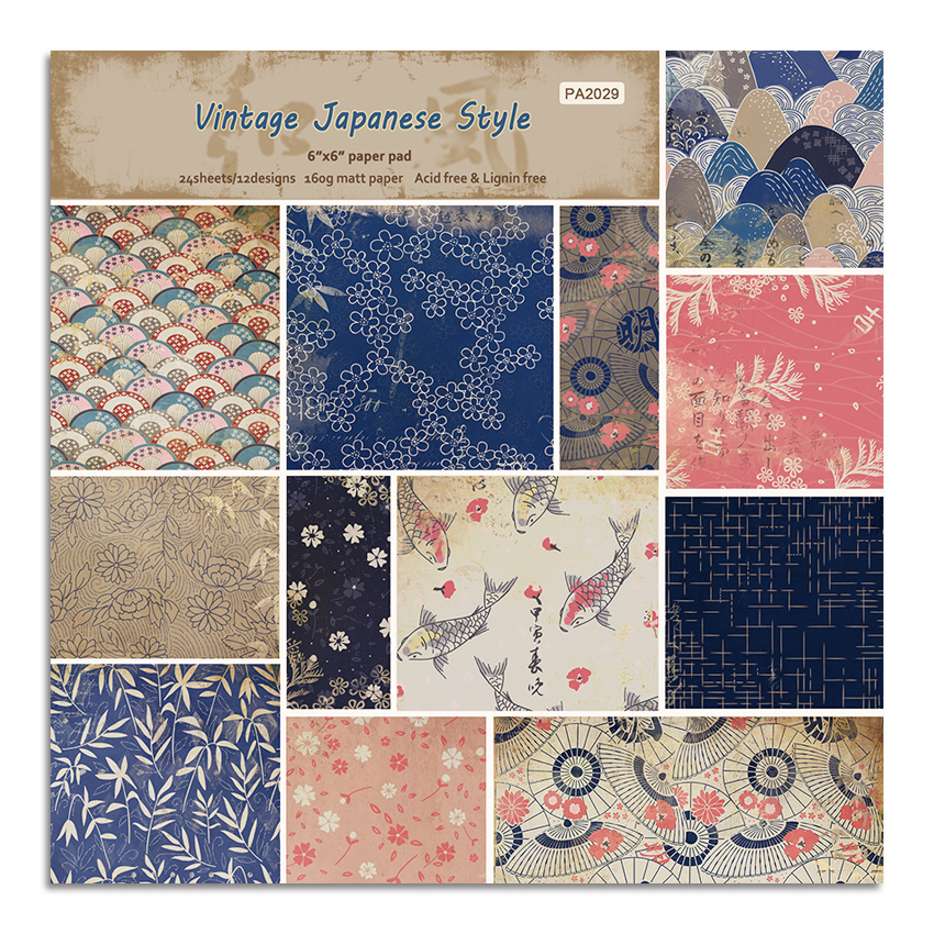 Graph Paper Pad - 日本の柄の紙パッド,24枚,6 