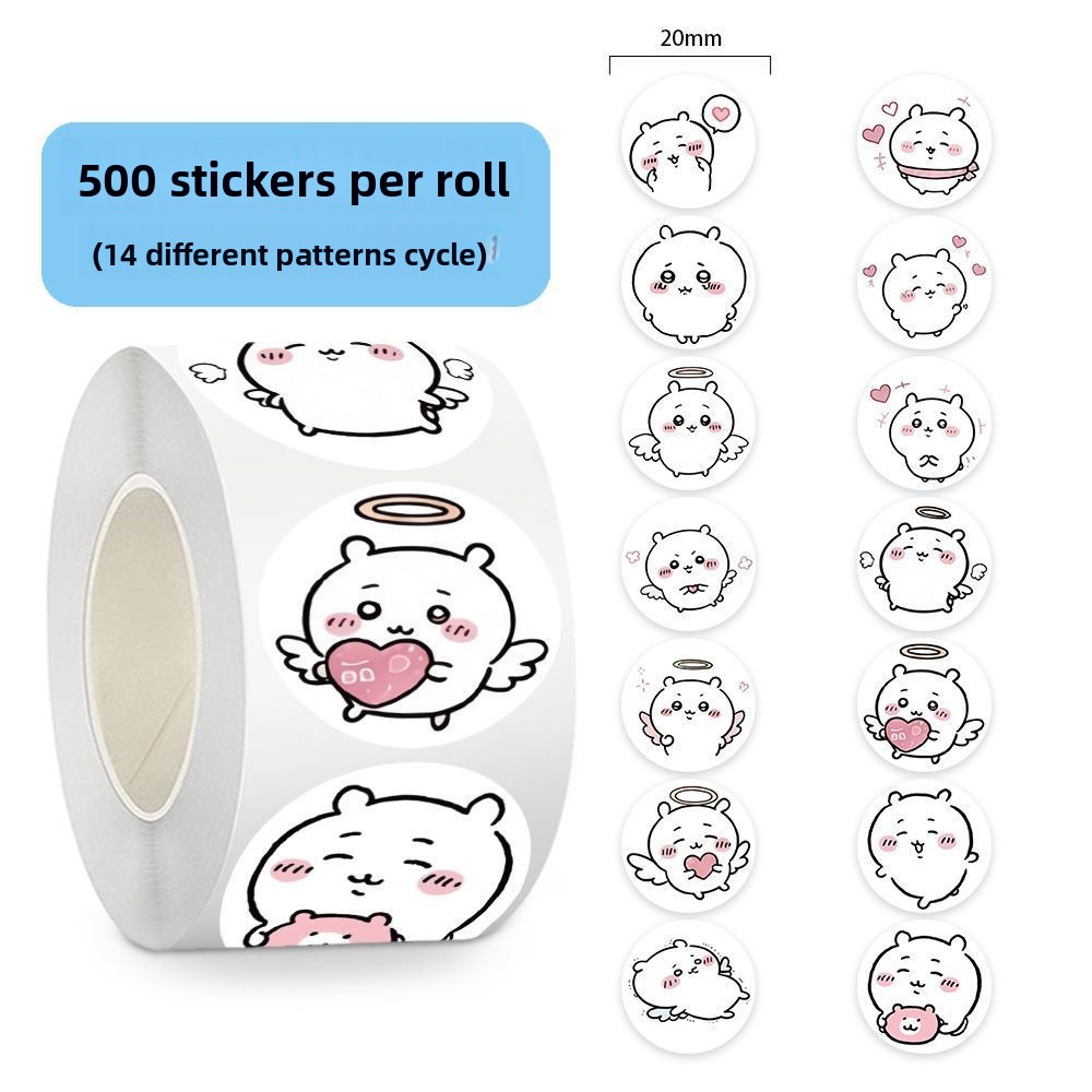 Sticker Label Roll - jiyi ステッカーロール 500 個 かわいい絵文字エンジェルハートハチワレうさぎラウンドラベル DIY