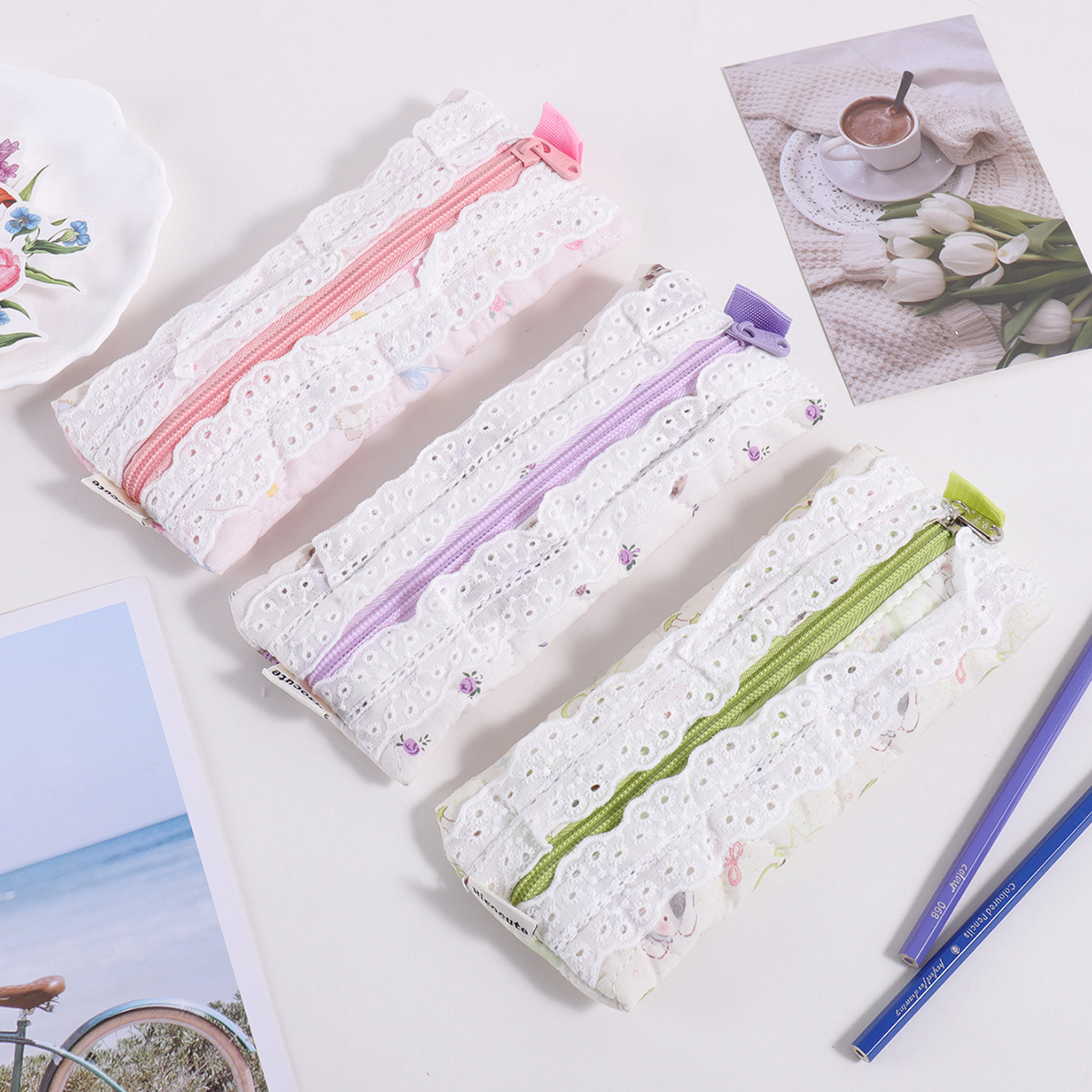 Stationery Office And School Supply Stores - 刺繍レース鉛筆バッグ1個、クリエイティブでキュートなアニマルプリントスタイル、文房具を収納するためのファッショナブルな学用品。