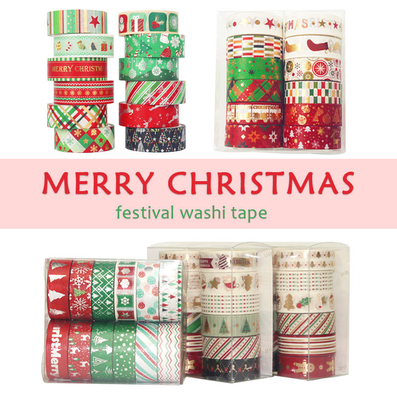 Washi Tape Set - 装飾的なクリスマステープ,60メートル,緑の星,金と銀のアルミホイル,かわいい文房具,12個/ピース/ロット