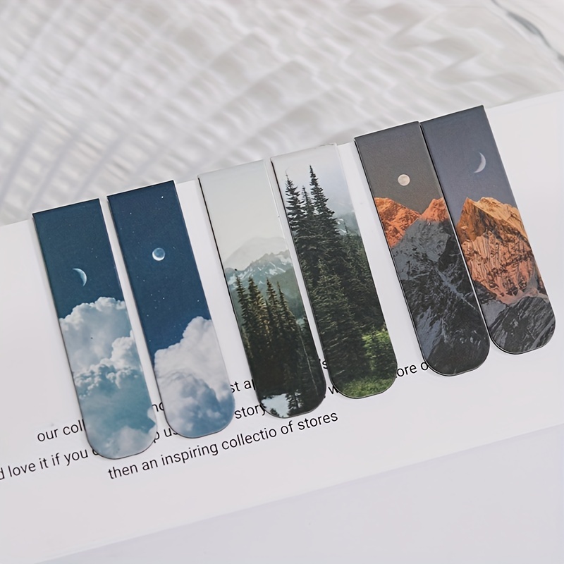 Bookmark Magnetic Clip - 風景をテーマにした磁気ブックマーク、磁気ページマーカー、学生、教師向けのページクリップ、読書用の楽しいブックマーク、2個