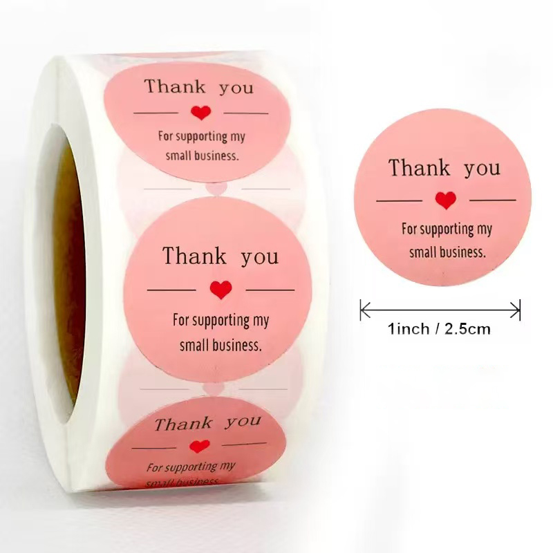 Sticker Label Roll - 私の中小企業をサポートしていただきありがとうございますステッカー - ピンクのありがとうステッカーロールラベル | ビジネス、オンライン販売者向け