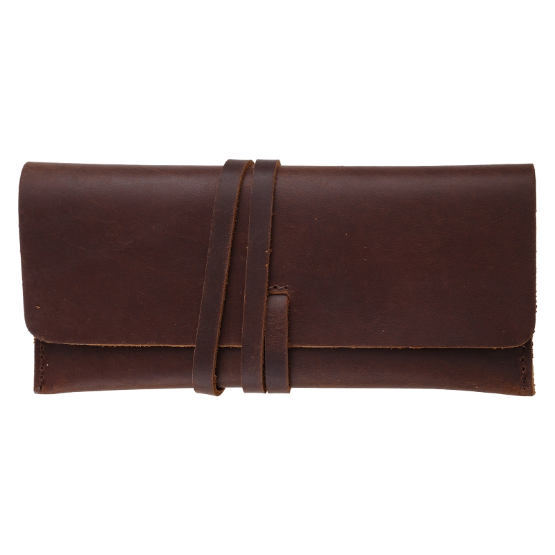Pen Pouch Roll - 手作り牛革レザーペンバッグレトロヴィンテージロールペンシルケースポーチオフィススクールステーショナリー