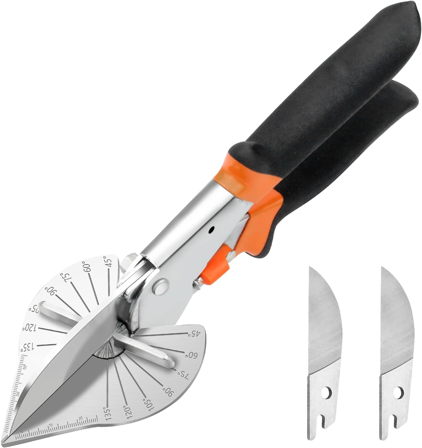 Scissors Stainless Craft - 45-135度調整可能なマイターシャー、SK5交換可能なブレードアングルトリムカッター、PVCトランキング木工用予備ブレード2枚付き