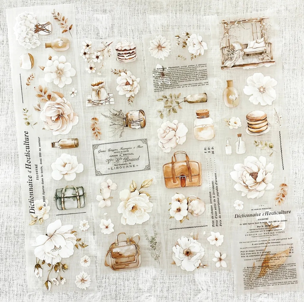 Washi Tape Set - 1 ループ Creawithgaby スタジオヴィンテージフレンチロマンスホワイトブルーム和紙 PET テープ