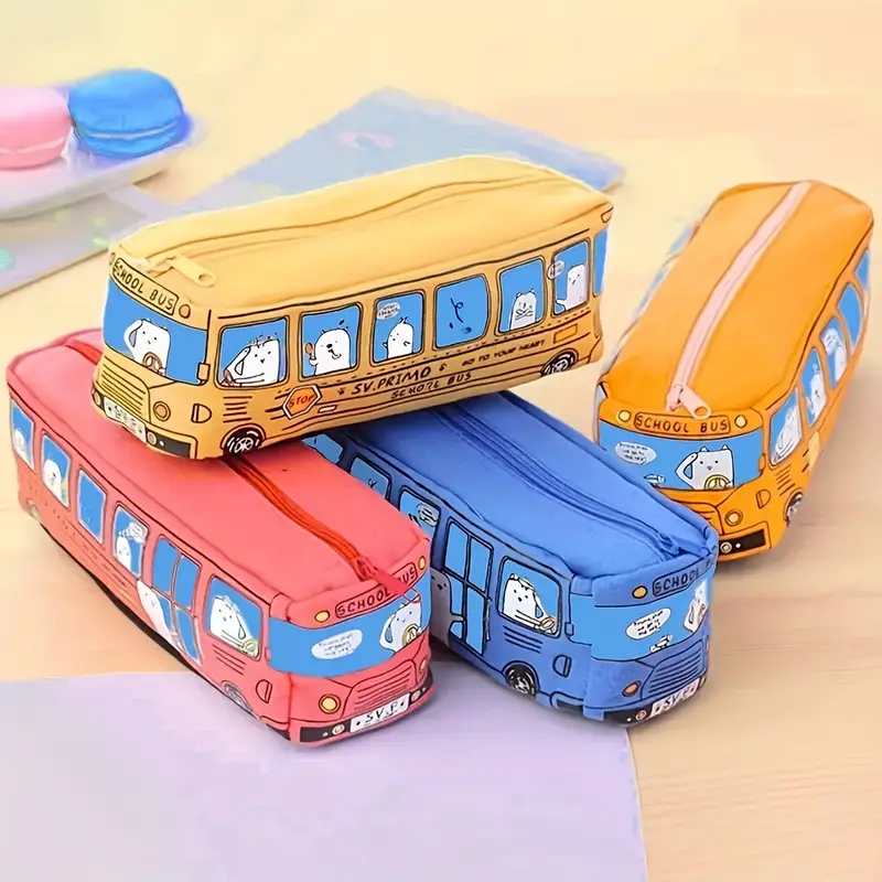 Stationery Office And School Supply Stores - 1pc クリエイティブ大容量キャンバススクールバス鉛筆ケース鉛筆バッグ文具ペンバッグ学用品を保管するための