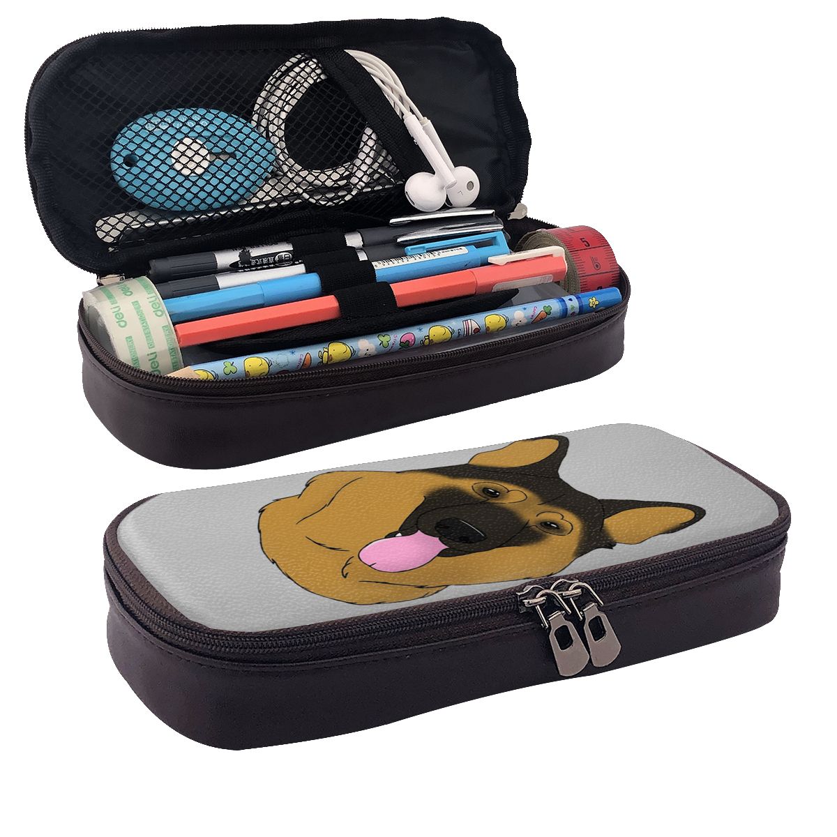 Tan Stationery & Office Supply - ジャーマンシェパードドッグ - ブラックアンドタンレザー ペンシルケース ペンポーチ 収納文具用品