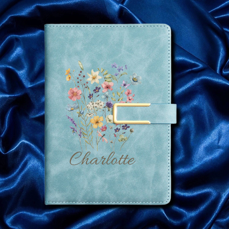Journal Leather Hardcover - A5 花柄モノグラムカスタムネームフェイクレザーハードカバージャーナル仕事旅行ハロウィンクリスマスノートブック