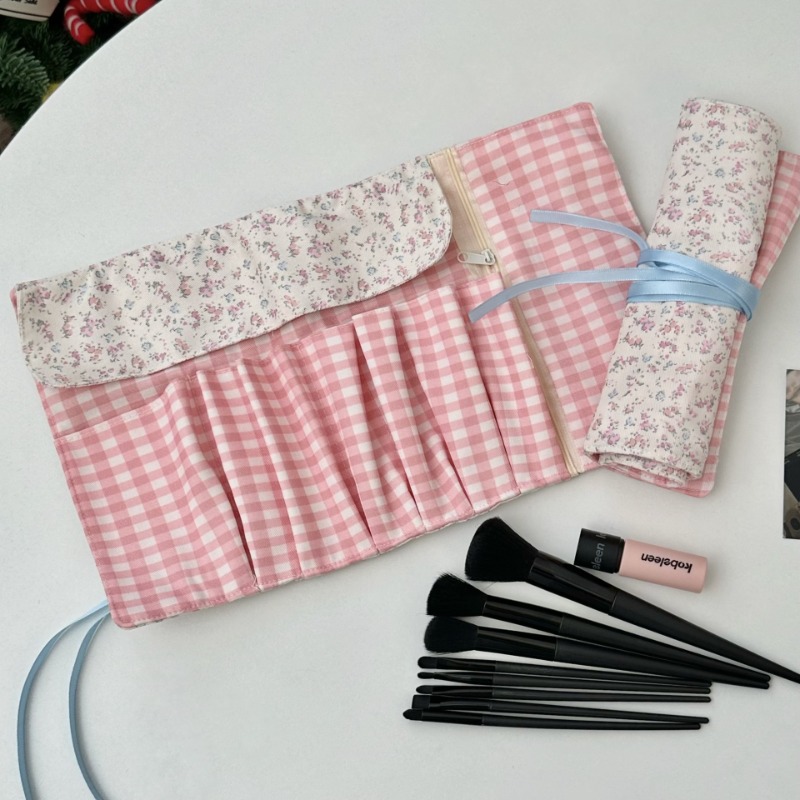Pen Pouch Roll - 美的春花ロールアップ鉛筆バッグ子供のための女の子ピンクベージュポータブル学生鉛筆ポーチ大容量ペンオーガナイザー