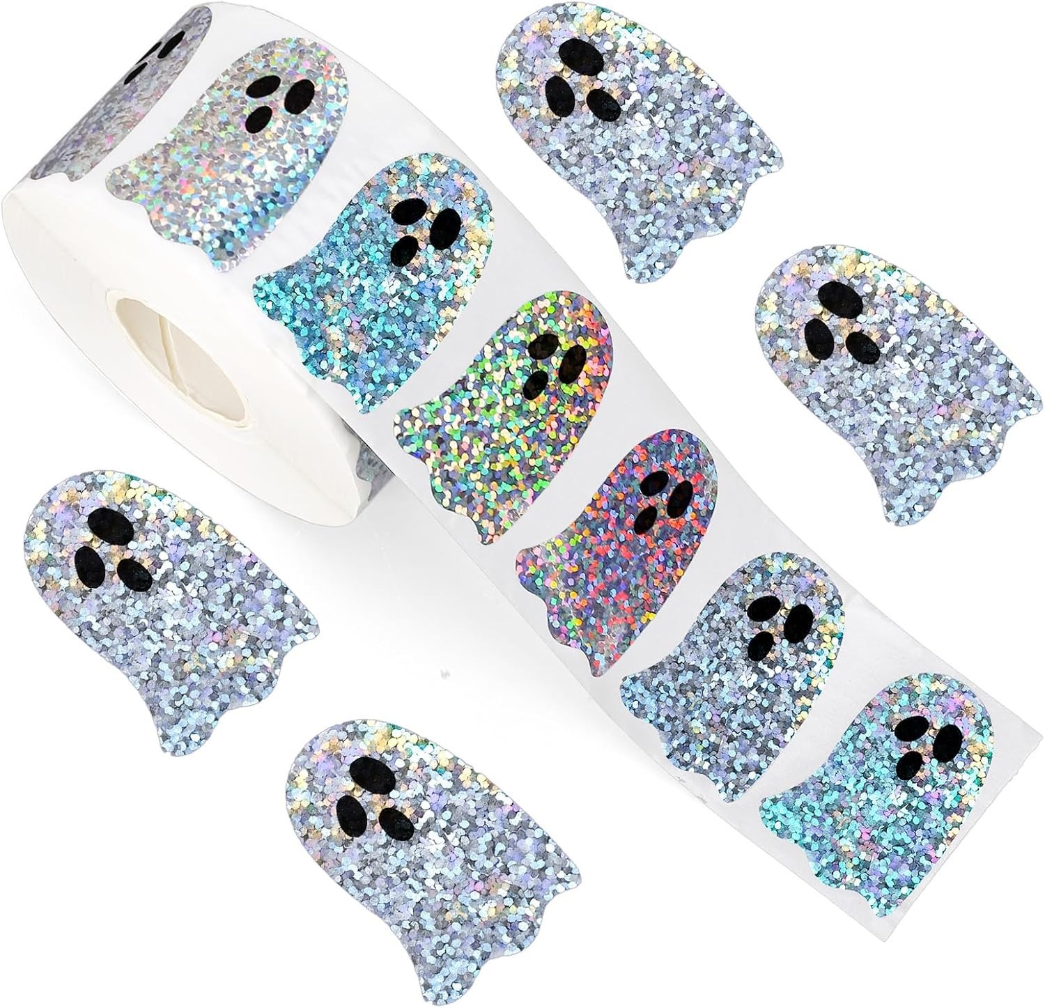 Sticker Label Roll - ハロウィンゴーストシェイプ DIY 防水ステッカー ハロウィンパーティー雰囲気ステッカー 封筒装飾包装ラベルステッカー グリッターゴーストステッカーロール