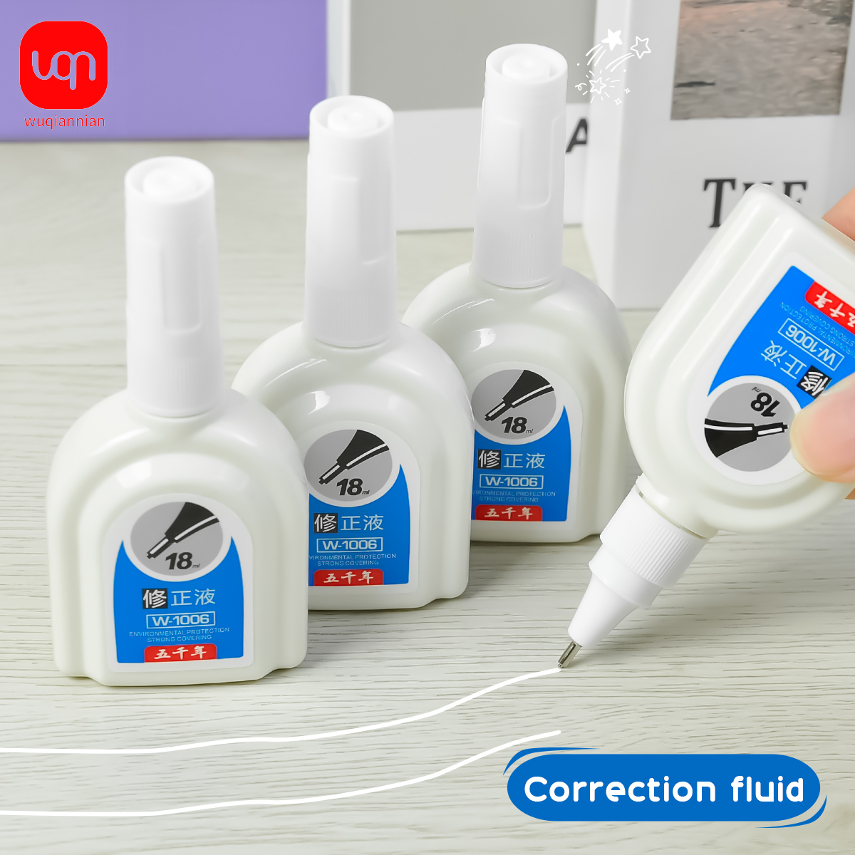 Correction Fluid White - WQN-1/3/6PCS シンプルホワイト修正液 18ml、細針チップ、汚れ防止、耐久性、学生や事務用品向け