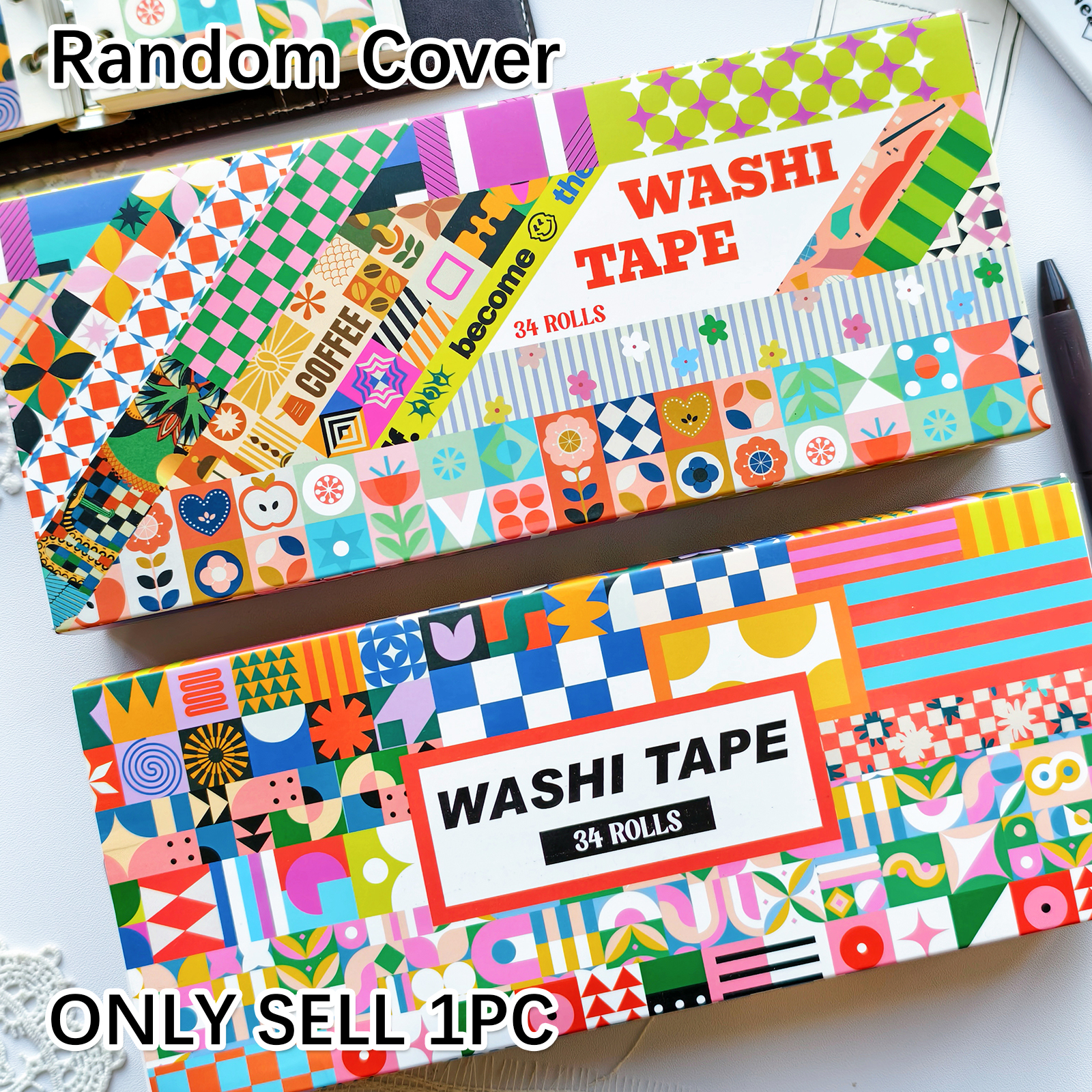 Washi Tape Set - ランダムカバー 34 ロール エステティック和紙テープ、幾何学模様の装飾テープ、スクラップブック、ジャンクジャーナル、プランナー、DIY アートクラフト用