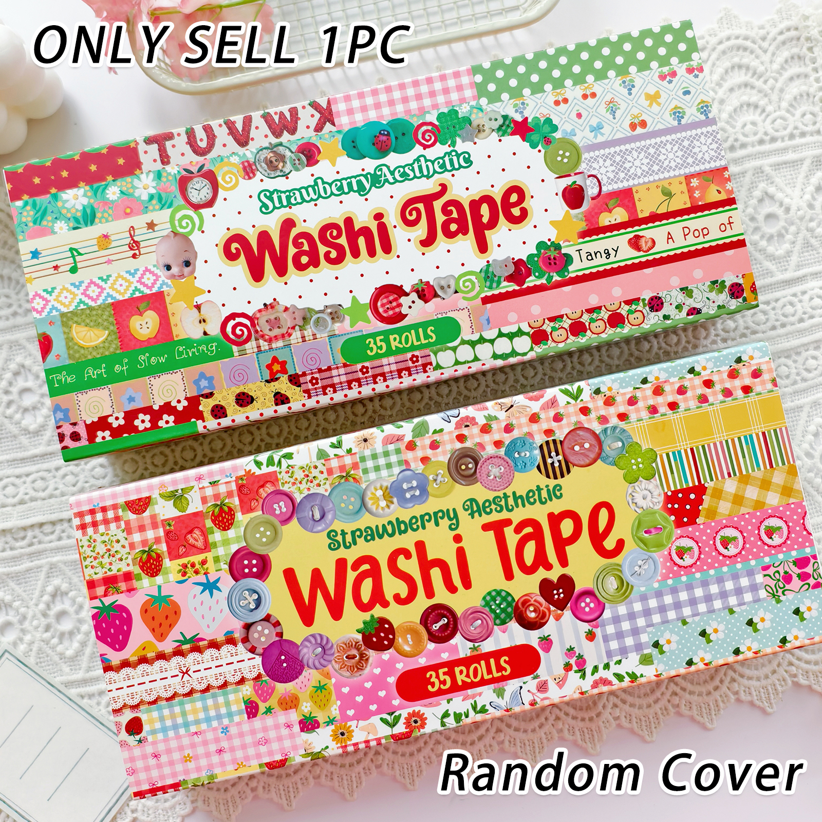 Washi Tape Set - ランダムカバー 35 ロール エステティック和紙テープ、ストロベリーシリーズ装飾テープ、スクラップブック、ジャンクジャーナル、プランナー、DIY アートクラフト用