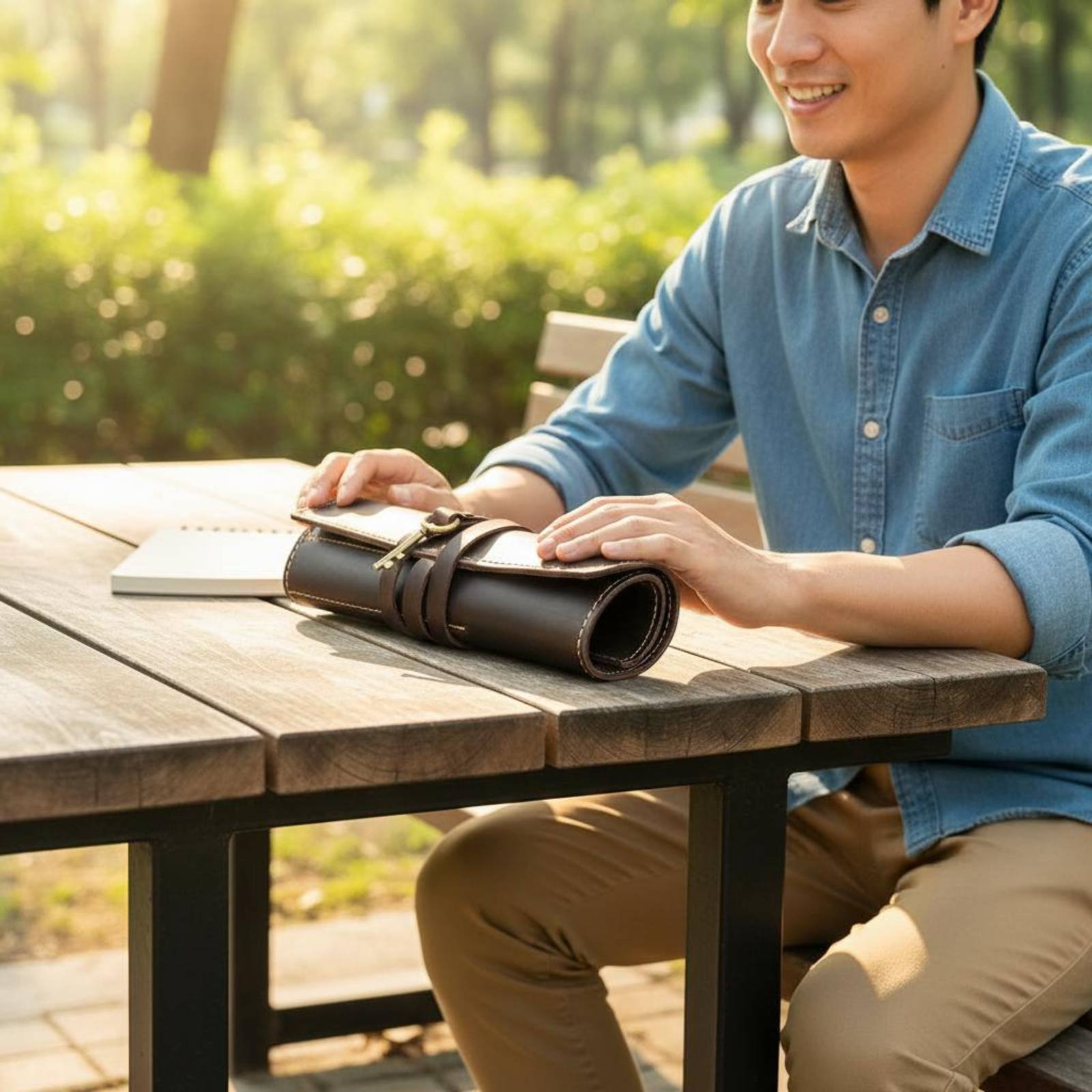 レザー折りたたみ式筆記具ケースポータブルロールアップ筆記具ポ - Pen Pouch Roll のレビューと価格
