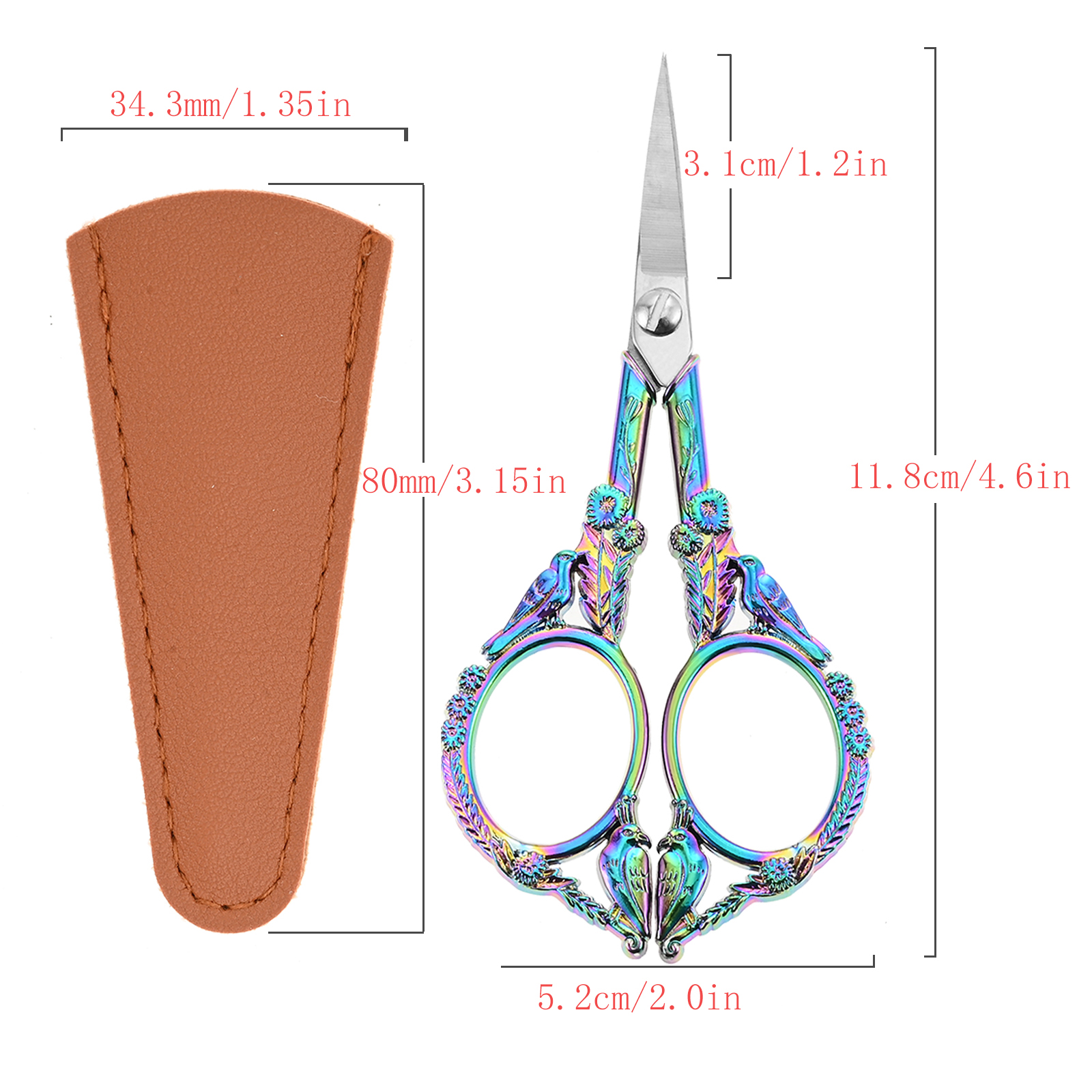 レトロ刺繍はさみ レザーシース付き ヴィンテージレリーフ鳥型 - Scissors Stainless Craft のレビューと価格