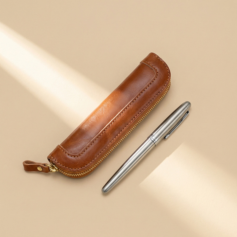 ヴィンテージ風植物タンニンなめし革製ペンケース、ミニジッパー - Tan Stationery & Office Supply のレビューと価格