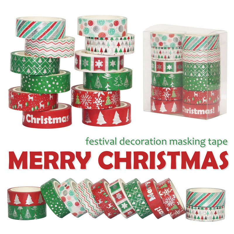 装飾的なクリスマステープ,60メートル,緑の星,金と銀のアル - Washi Tape Set のレビューと価格