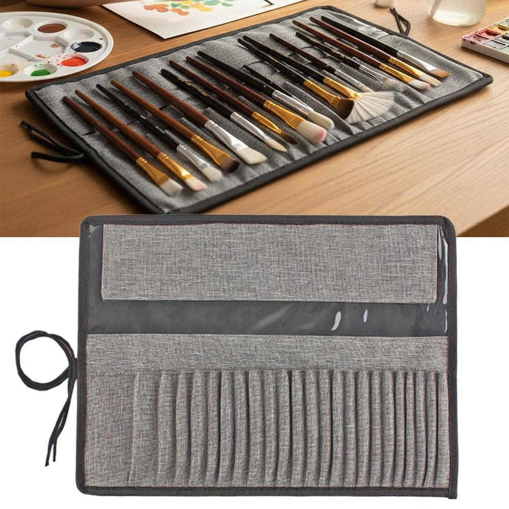 キャンバス絵画ブラシ収納ポーチ グレー 24穴 ロールアップ - Pen Pouch Roll のレビューと価格