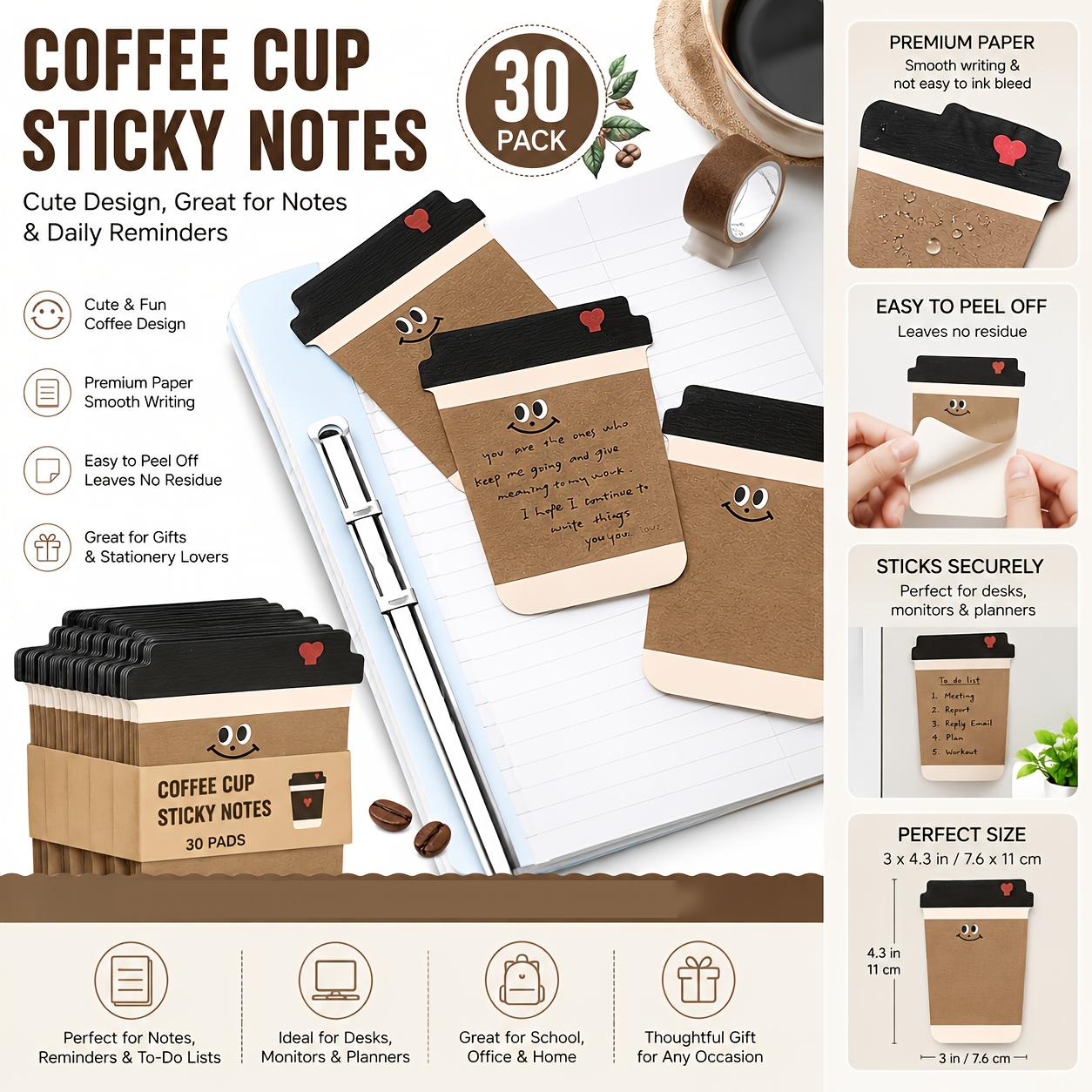 面白いコーヒーパターン付箋パッドコーヒーカップデザイン自己粘 - Graph Paper Pad のレビューと価格