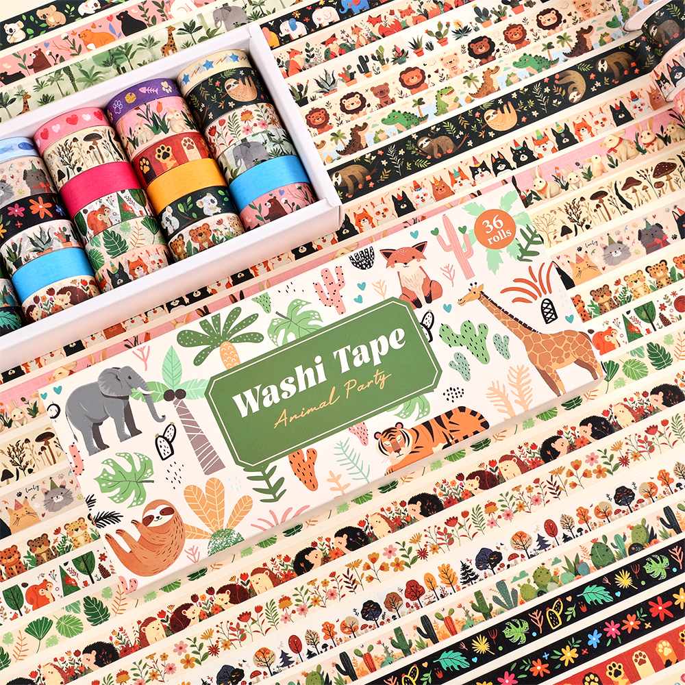 36 ロール ヴィンテージ アニマル パーティー 和紙テープ - Washi Tape Set のレビューと価格