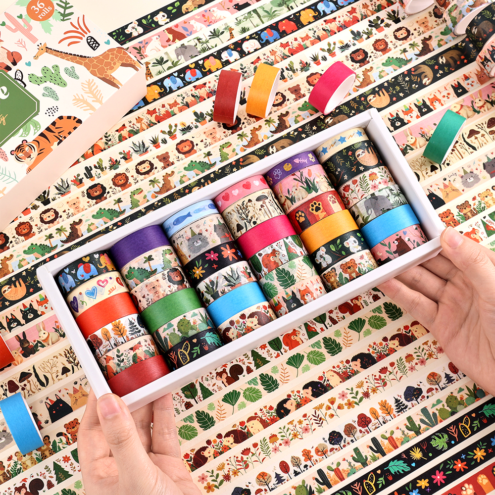 36 ロール ヴィンテージ アニマル パーティー 和紙テープ - Washi Tape Set のレビューと価格