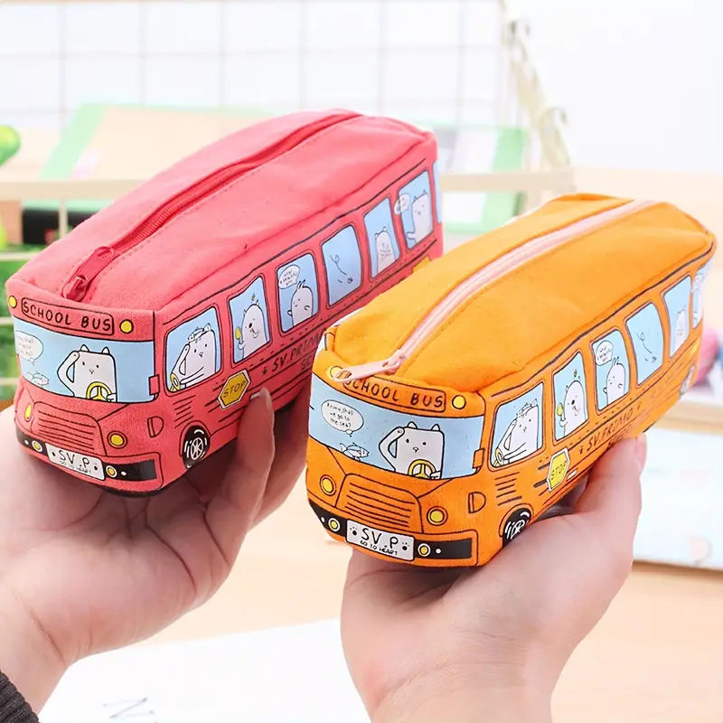 1pc クリエイティブ大容量キャンバススクールバス鉛筆ケース - Stationery Office And School Supply Stores のレビューと価格