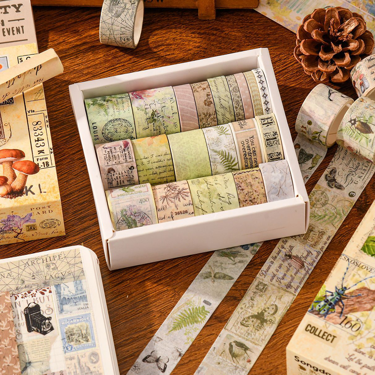 20ロールのヴィンテージ和紙テープセット、動物と植物柄のステ - Washi Tape Set のレビューと価格