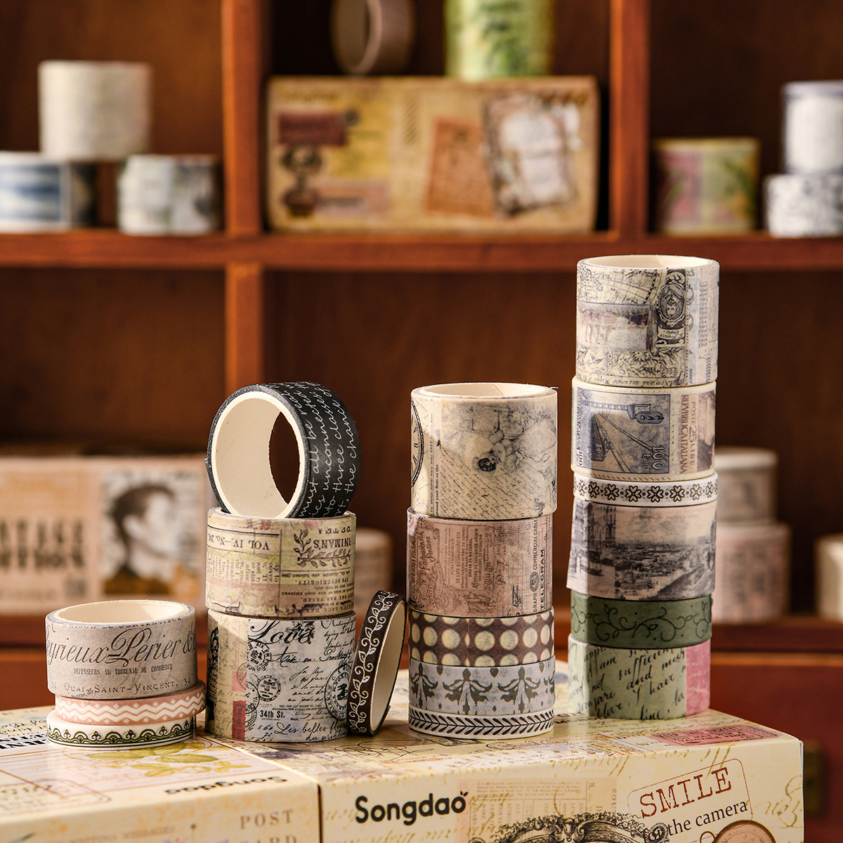 20ロールのヴィンテージ和紙テープセット、動物と植物柄のステ - Washi Tape Set のレビューと価格