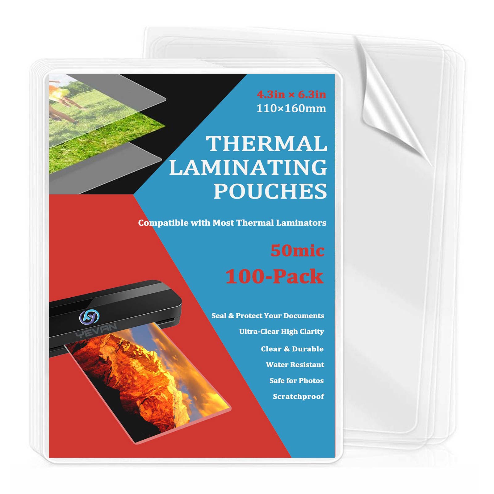 100枚 4.3×6.3インチ サーマルラミネートパウチ、透 - Document Laminator Pouch のレビューと価格