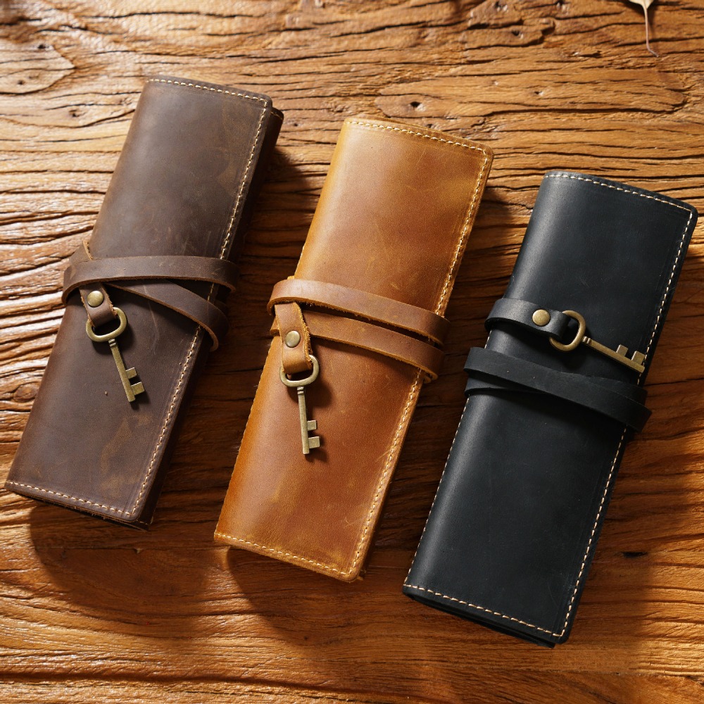 レトロ本革手作りペンロール鉛筆ケースホルダーオフィススクール - Pen Pouch Roll のレビューと価格