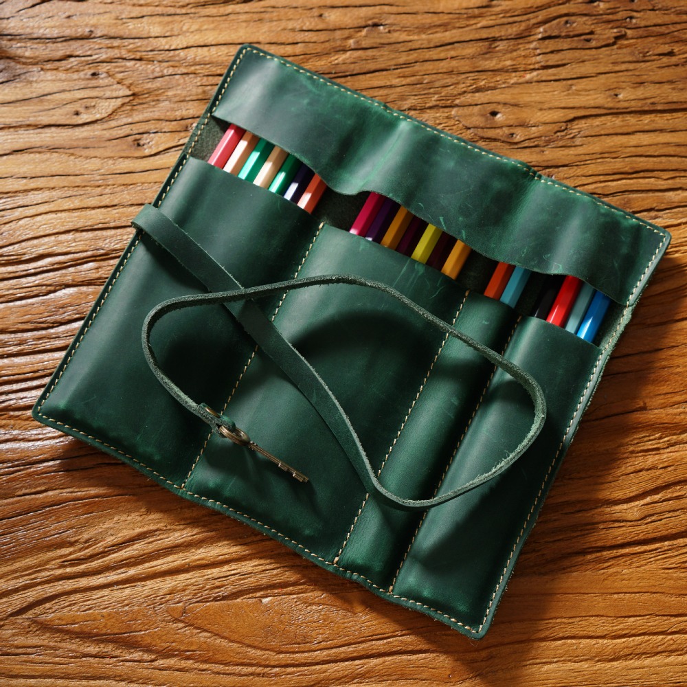 レトロ本革手作りペンロール鉛筆ケースホルダーオフィススクール - Pen Pouch Roll のレビューと価格