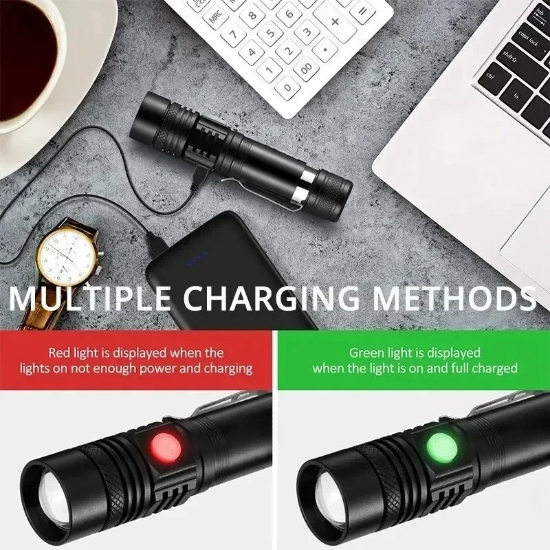 T6 LED 充電式懐中電灯、18650 ズーム可能なトーチ - Stationery Supply のレビューと価格
