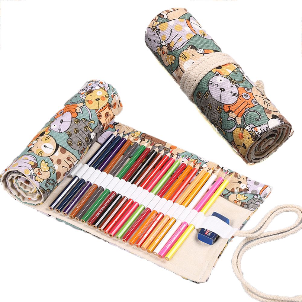 クリエイティブな男の子と女の子向けのかわいい猫柄ロール式大容 - Pen Pouch Roll のレビューと価格